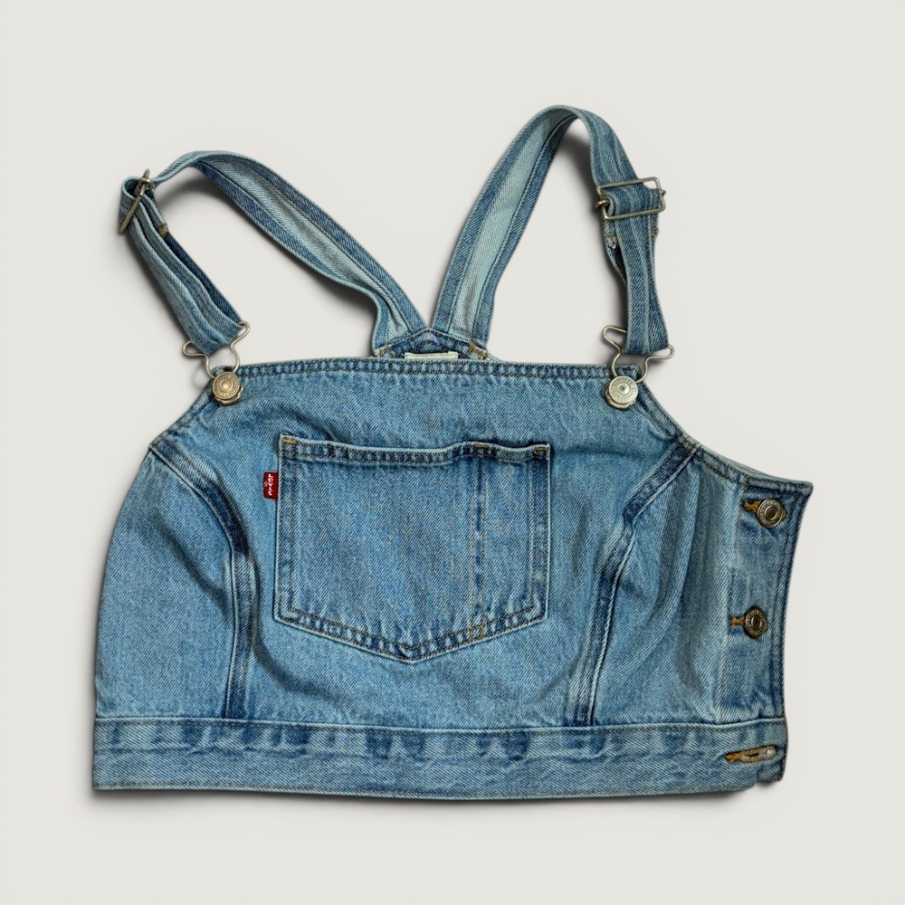Levi's Denim Overall Crop Top Women Small Light Wash Adjustable Straps Bib